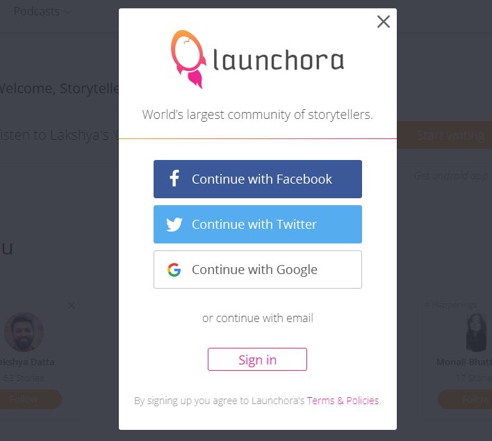 Sign into Launchora using google, facebook or twitter account